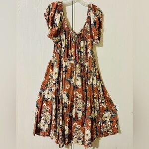 Torrid Floral Printed Puff Sleeve Sundress in Red, Orange, and White